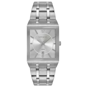 Relógio Masculino Quadrado Calendário Aço Prata 77314G0SVNA1