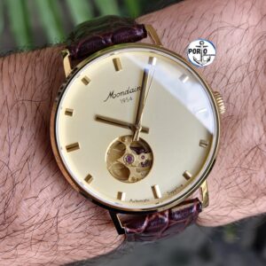 Relógio Mondaine Automático Masculino Open Heart Dourado Couro 32850GPMVDC1