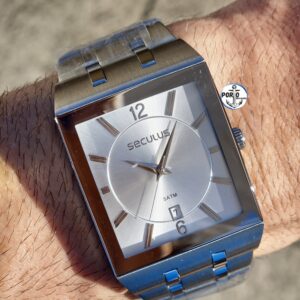 Relógio Masculino Quadrado Calendário Aço Prata 77314G0SVNA1