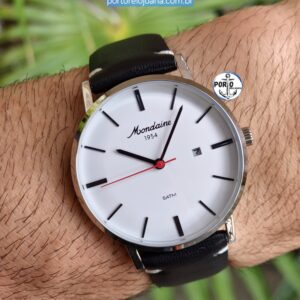 Relógio Mondaine Unissex Clássico Prata Couro Genuíno Calendário 32888G0MVNC3