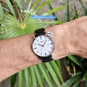 Relógio Mondaine Unissex Clássico Prata Couro Genuíno Calendário 32888G0MVNC3