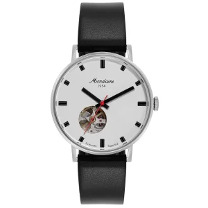 Relógio Mondaine Automático Masculino Open Heart Prata Pulseira Couro 32850G0MVNC2