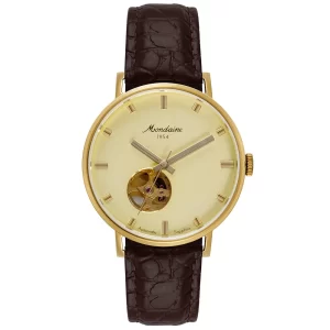 Relógio Mondaine Automático Masculino Open Heart Dourado Couro 32850GPMVDC1