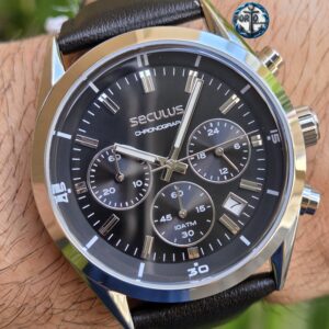 Relógio Seculus Masculino Prata Cronógrafo Mostrador Preto 77339G0SVNC1