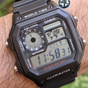 Relógio Casio Digital Iluminator World Time Timeless AE-1200WH-1AV
