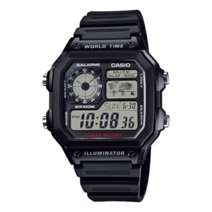 Relógio Casio Digital Iluminator World Time Timeless AE-1200WH-1AV